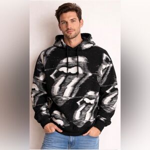 Pull & Bear The Rolling Stones Black and White Graphic Hoodie tongue